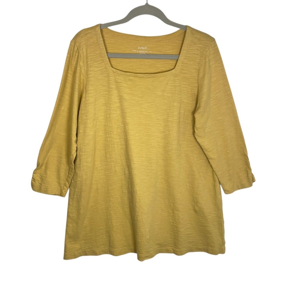 Pure Jill J. Jill Mustard Yellow Cotton Slub Square Neck Tunic Top Large